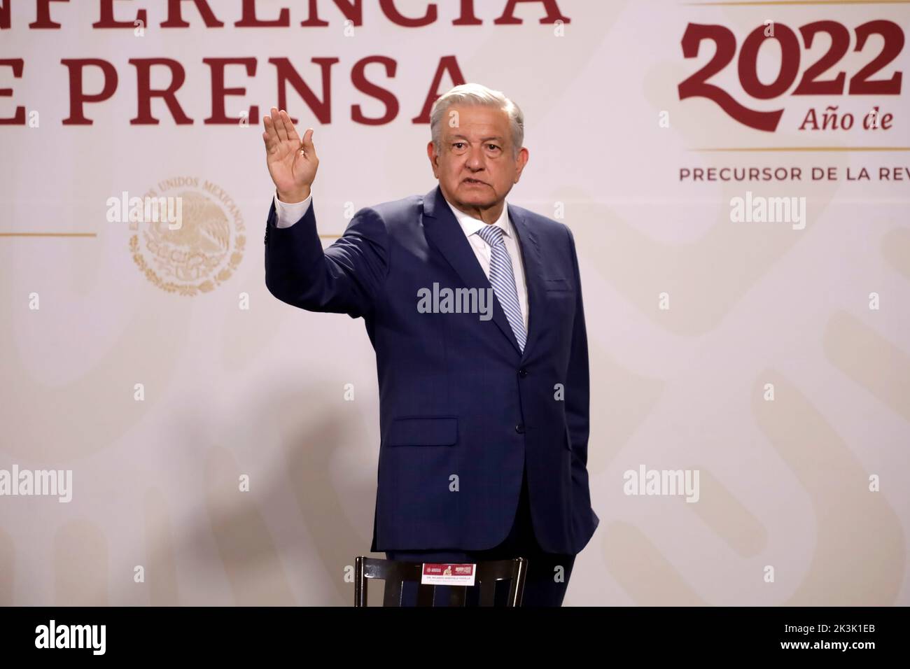 Mexico City, Mexico. 26th Sep, 2022. September 26, 2022, Mexico City, Mexico: Mexican President Andres Manuel Lopez Obrador during the daily morning press conference at the National Palace in Mexico City. on September 26, 2022 in Mexico City, Mexico. (Photo by Luis Barron/Eyepix Group/Sipa USA). Credit: Sipa USA/Alamy Live News Stock Photo