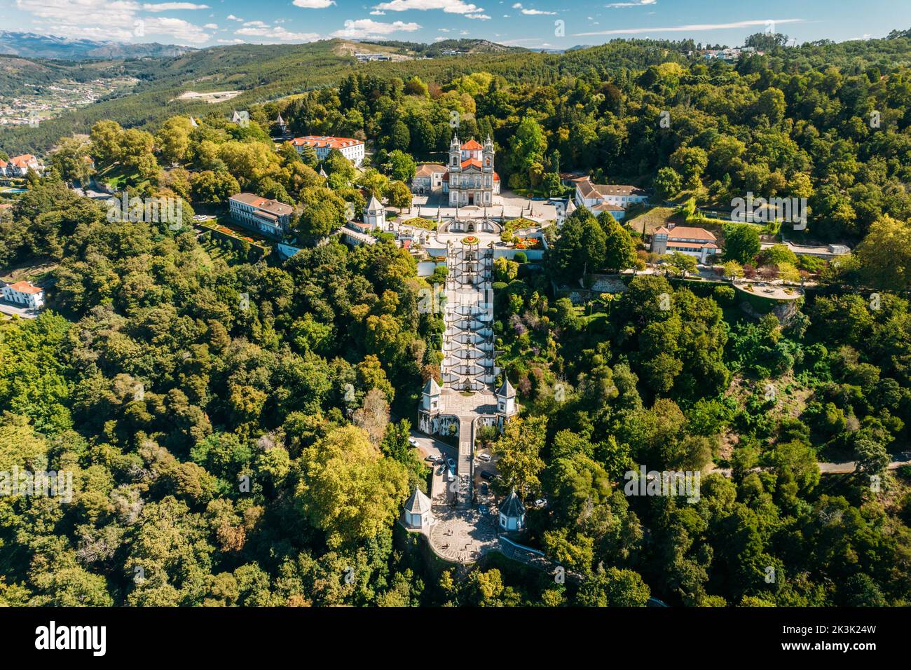 Aerial panoramic view of Bom Jesus church in Braga, Portugal Stock Photo