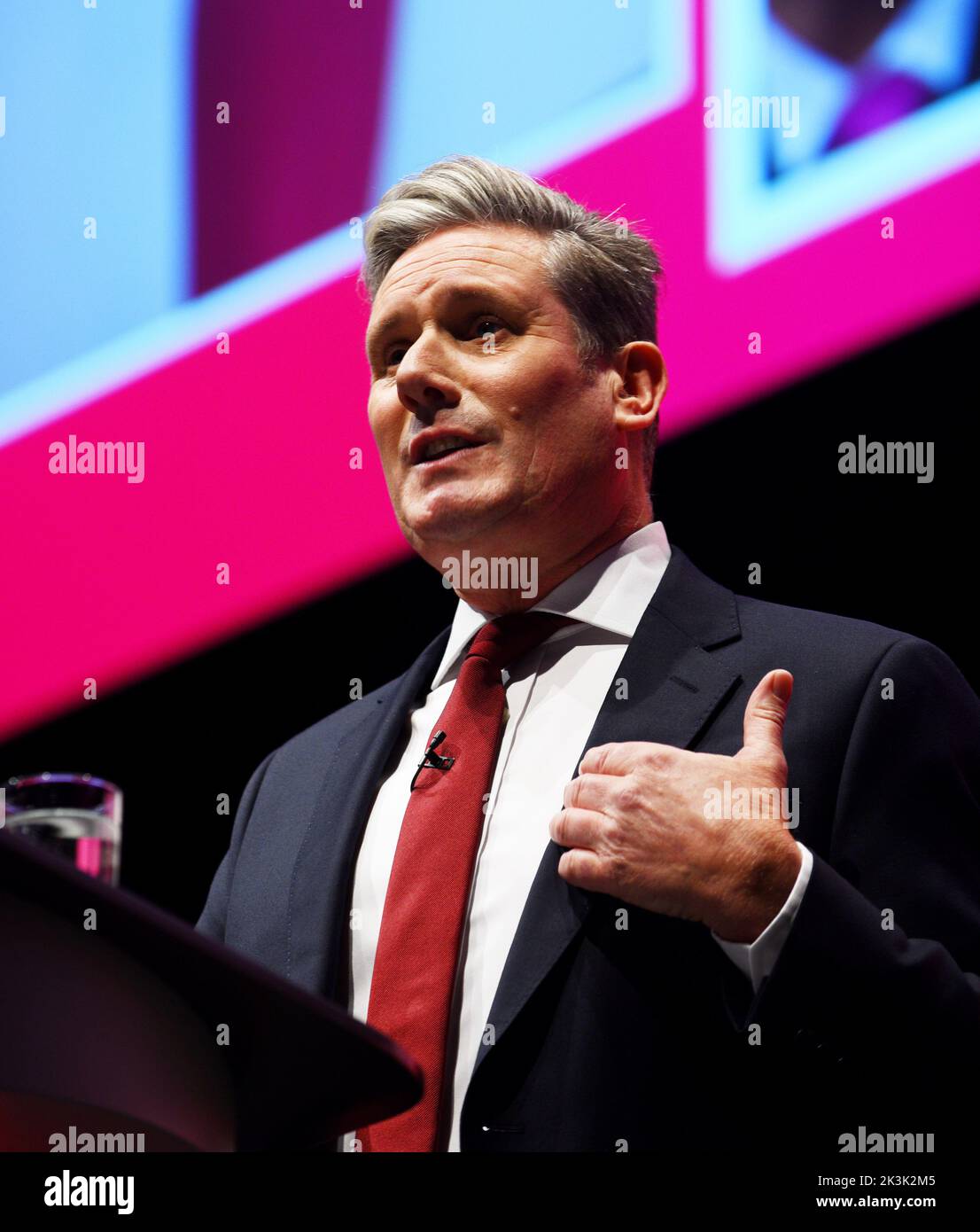 Liverpool, UK, 27/09/2022, Sir Keir Starmer  giving a rousing leaders speech to the Labour Party delegates at their annual Conference in Liverpool Stock Photo