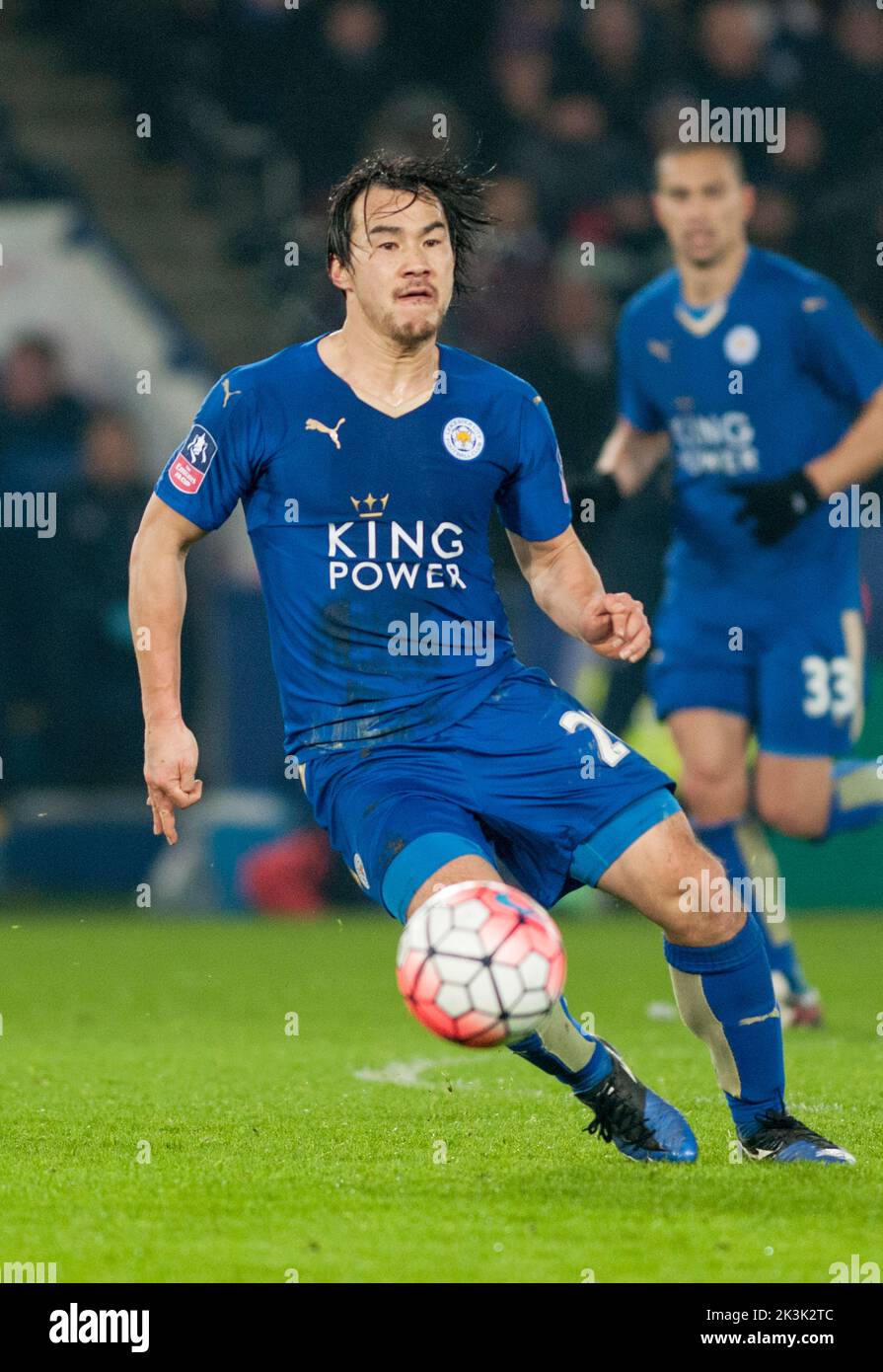 Shinji Okazaki of Leicester City celebrates after scoring in the first half of a Premier League Shinji Okazaki of Leicester City celebrates after scoring in the first half of a Premier League