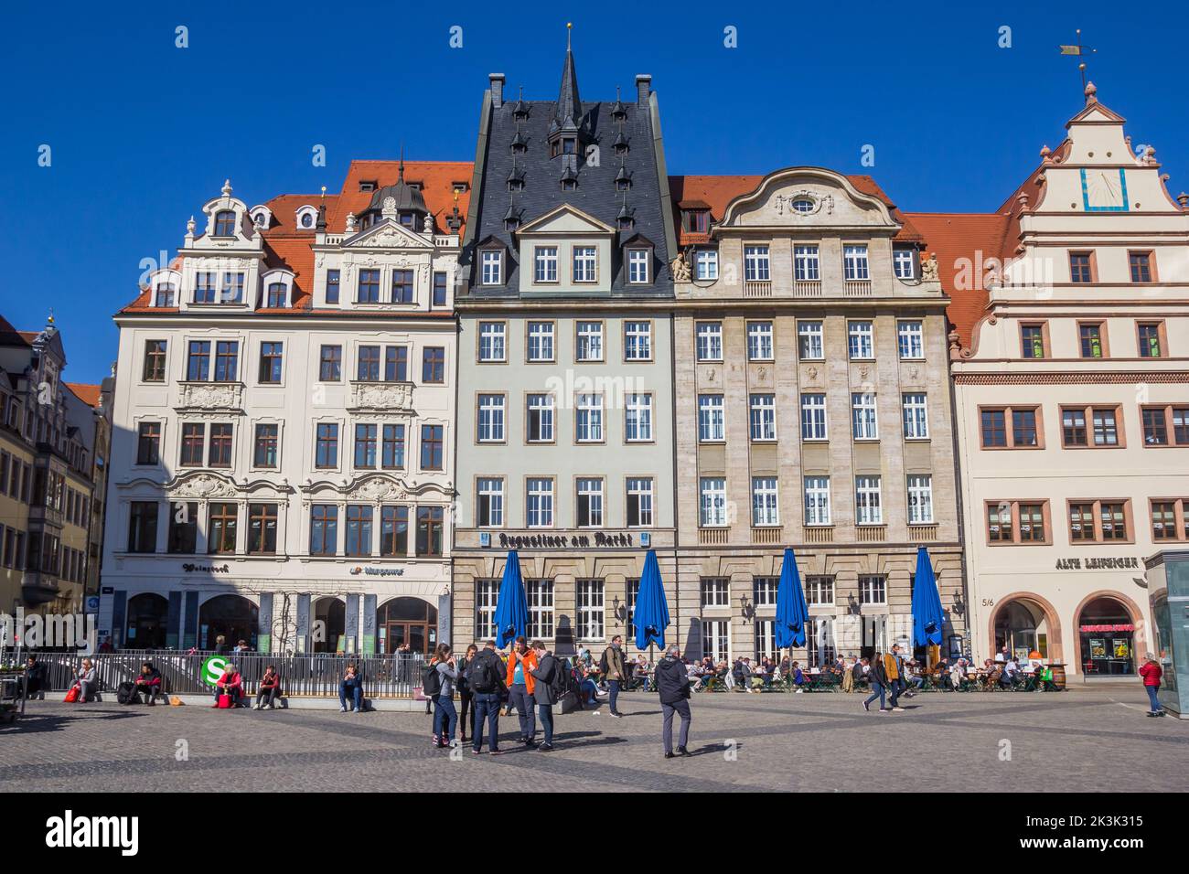 Historic buildings on the market square of Leipzig, Germany Stock Photo