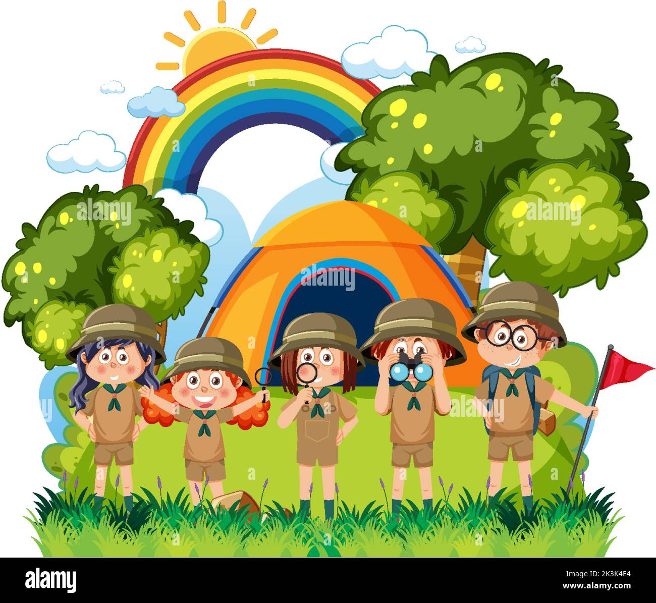 Children camping out at the forest illustration Stock Vector Image ...