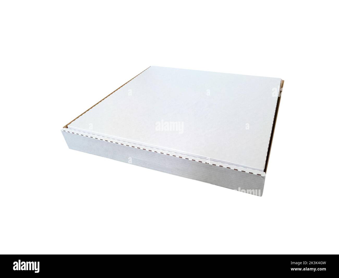 White blank closed cardboard box for pizza isolated on white background. Stock Photo