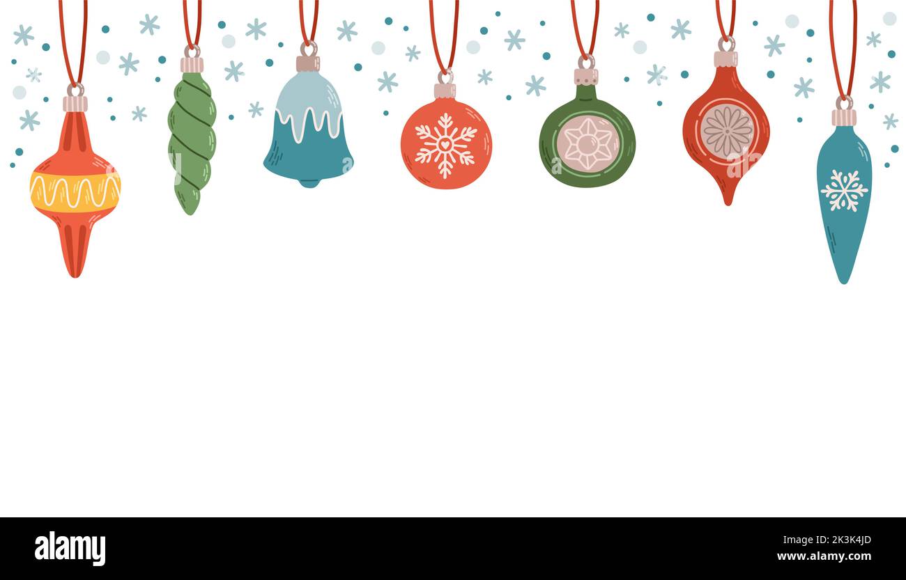 Hanging Christmas balls with ornaments flat vector Stock Vector