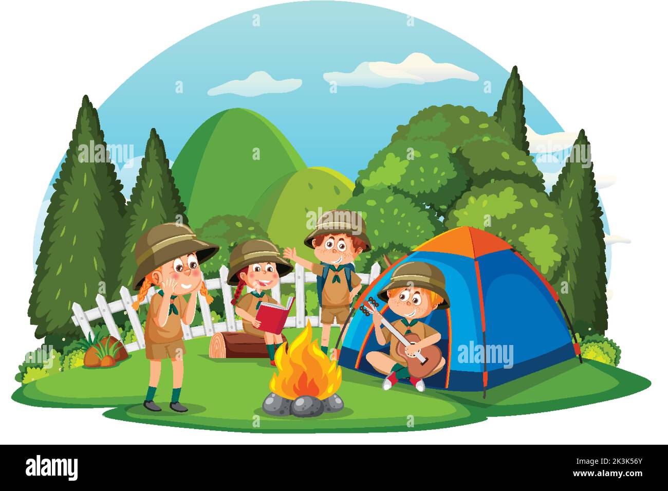 Children camping out forest scene illustration Stock Vector Image & Art ...