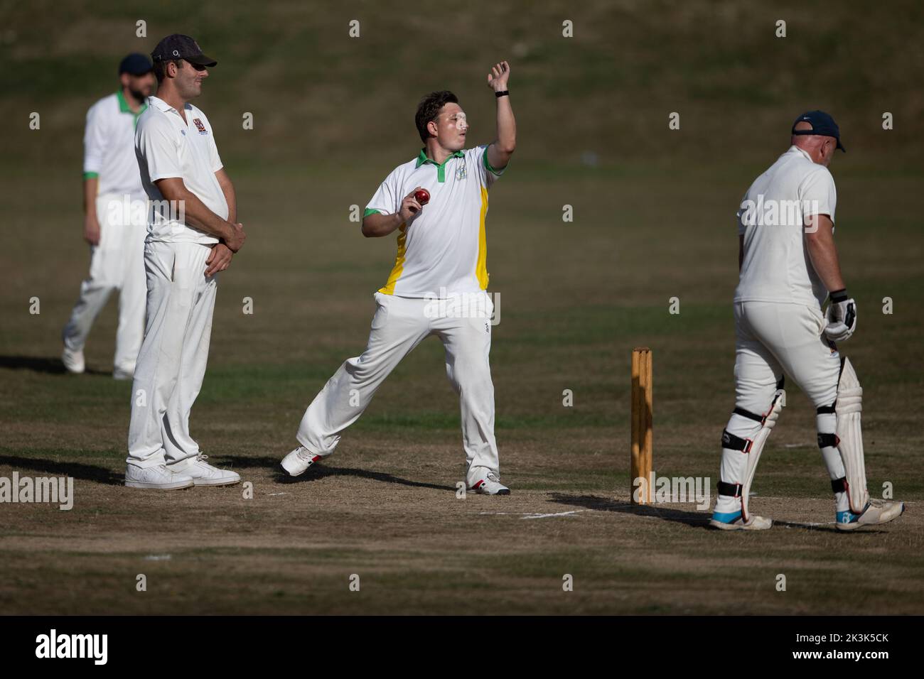 Cricket bowling & batting mens game Stock Photo Alamy