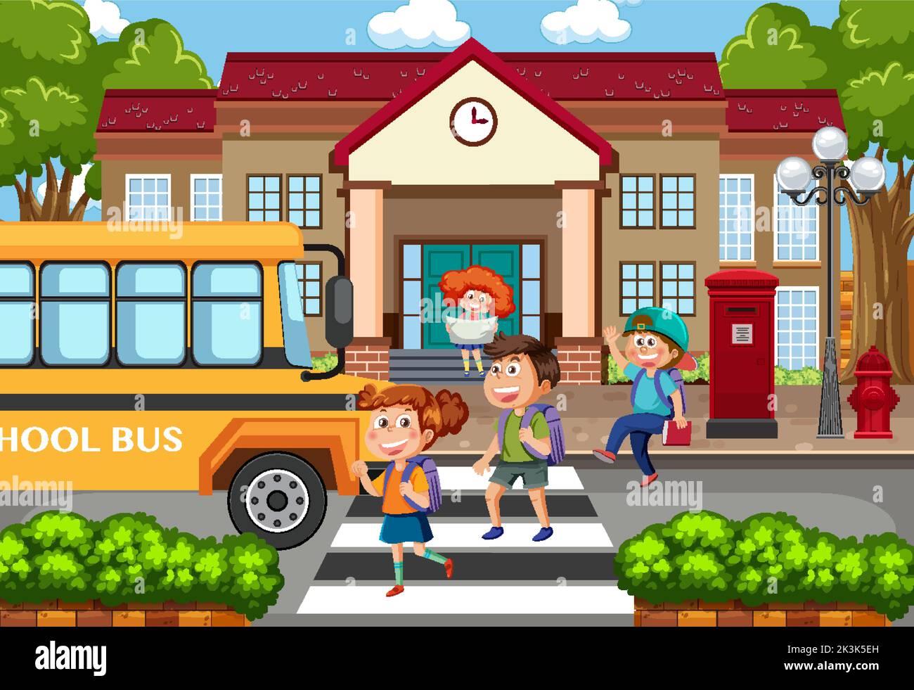 In front of school with children illustration Stock Vector Image & Art ...