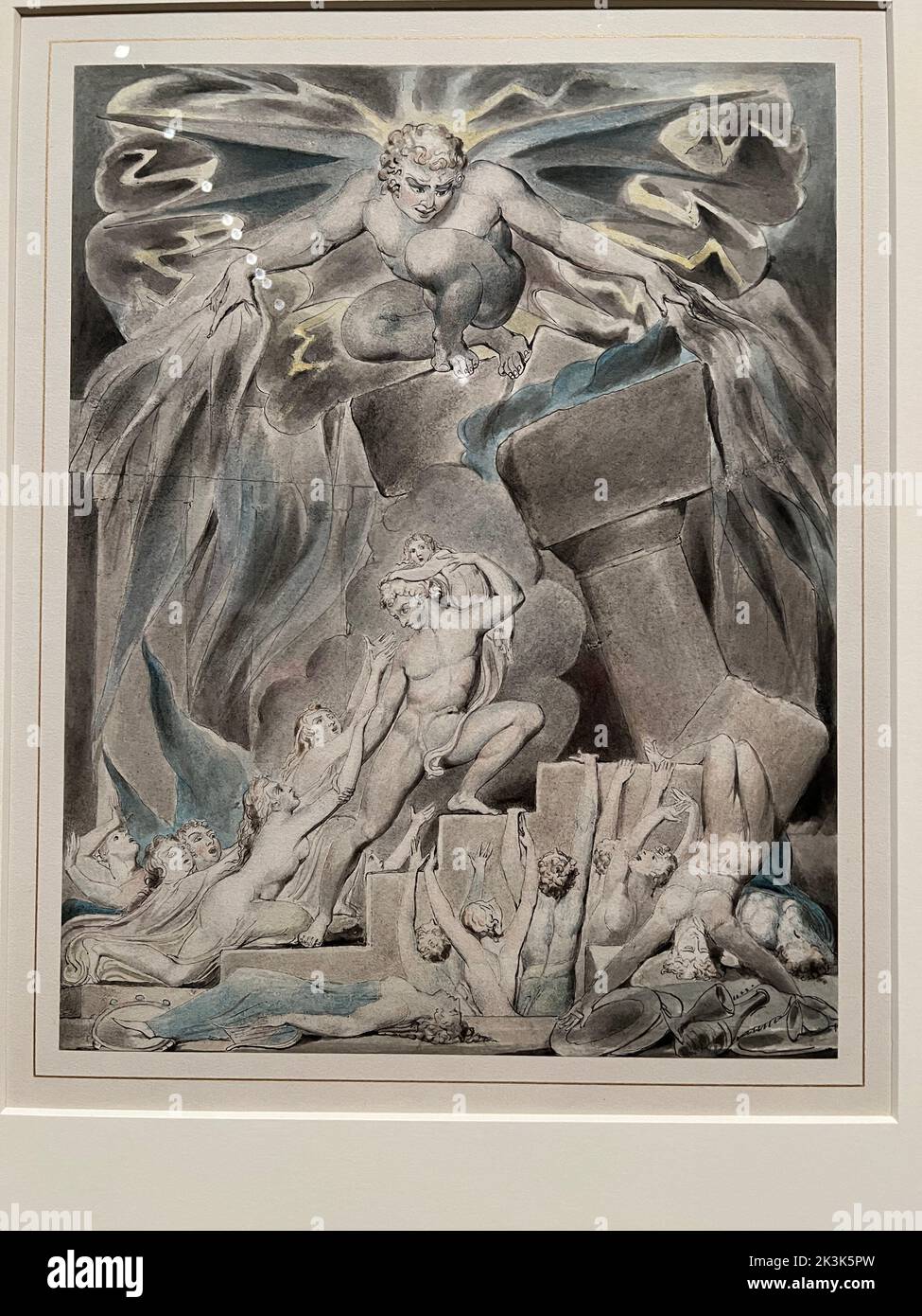 William Blake (1757-1827) Job's Sons and Daughter Overwhelmed by Satan, ca. 1805-10 Pen and black and gray ink, gray wash, and watercolor, over traces of graphite THE MORGAN LIBRARY & MUSEUM, New York City. Stock Photo