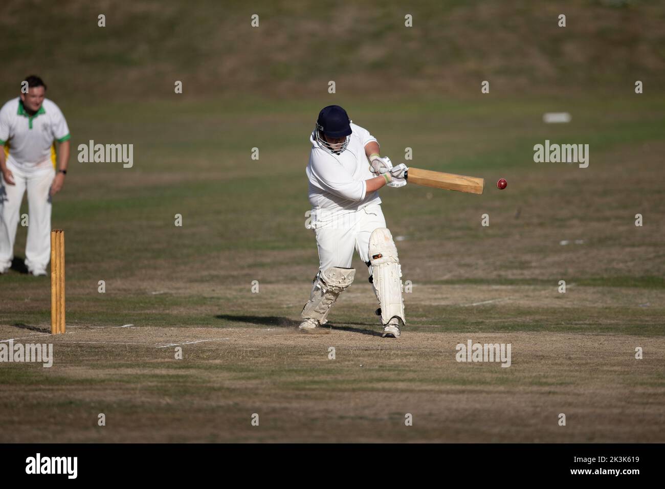 Cricket bowling & batting mens game Stock Photo Alamy