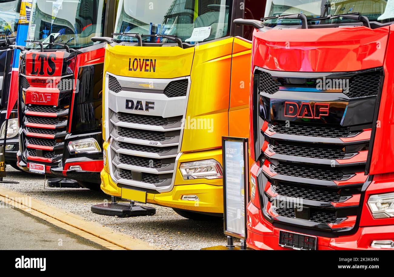 DAF trucks in a line in the front view, Hannover, Germany, September 24, 2022 Stock Photo