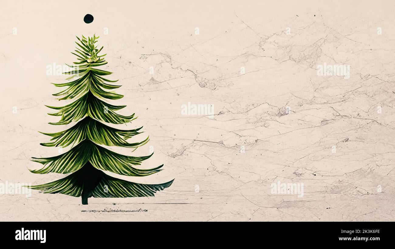 Simple green xmas tree design isolated in white background. Merry