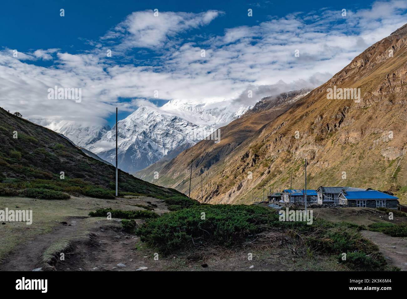 Beautiful village in the Annapurna mountains in Nepal Stock Photo