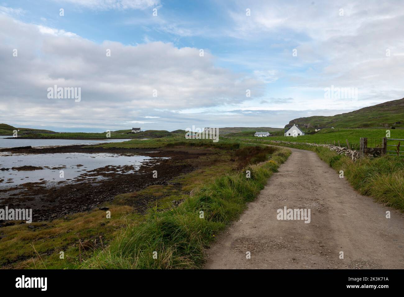 September 2022: Isle of Canna, Inner Hebrides, Scotland The road towards Sanday Stock Photo