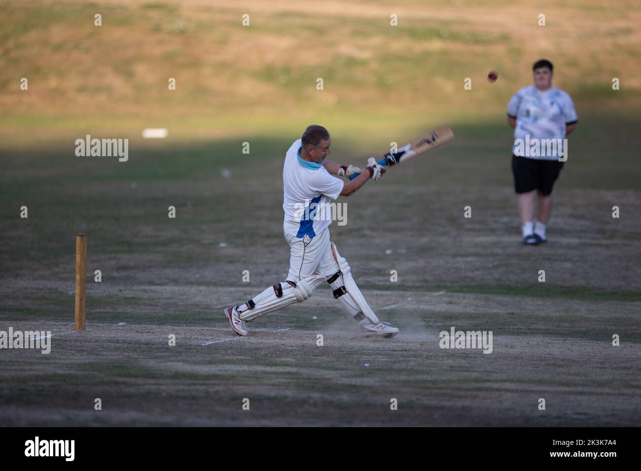 Cricket bowling & batting mens game Stock Photo Alamy