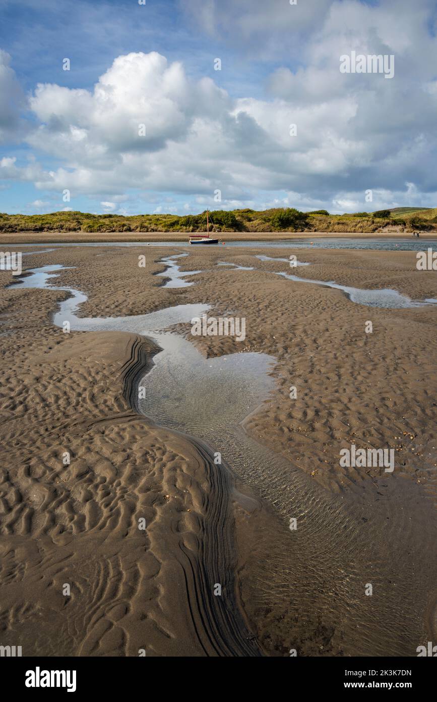 Low tide on the River Nervern estuary at Newport, Pembrokeshire, Wales. Stock Photo