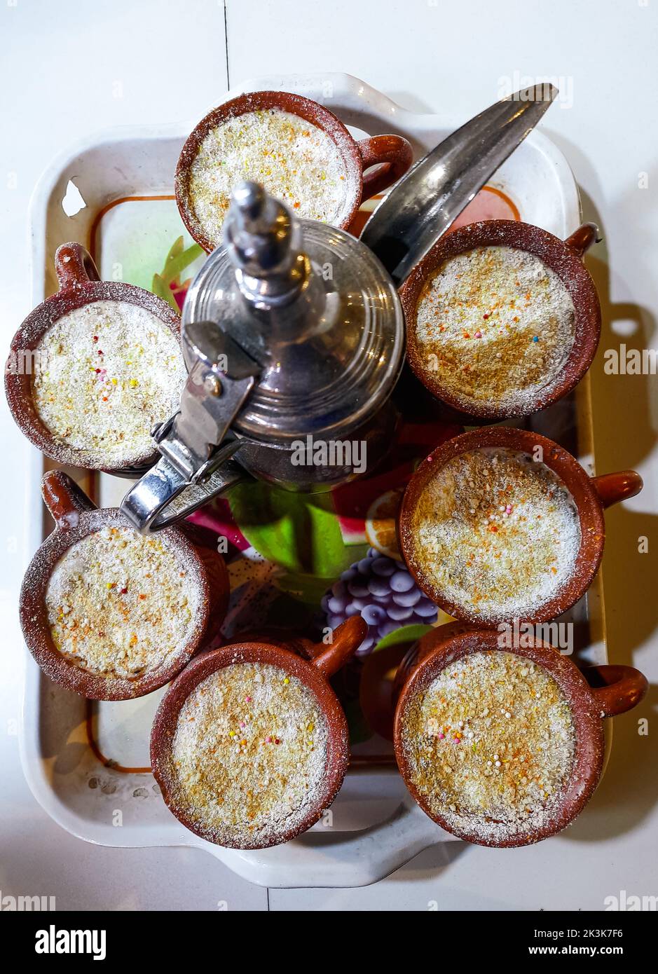 Traditional indian tea set or for serving black tea. Consists of a pot