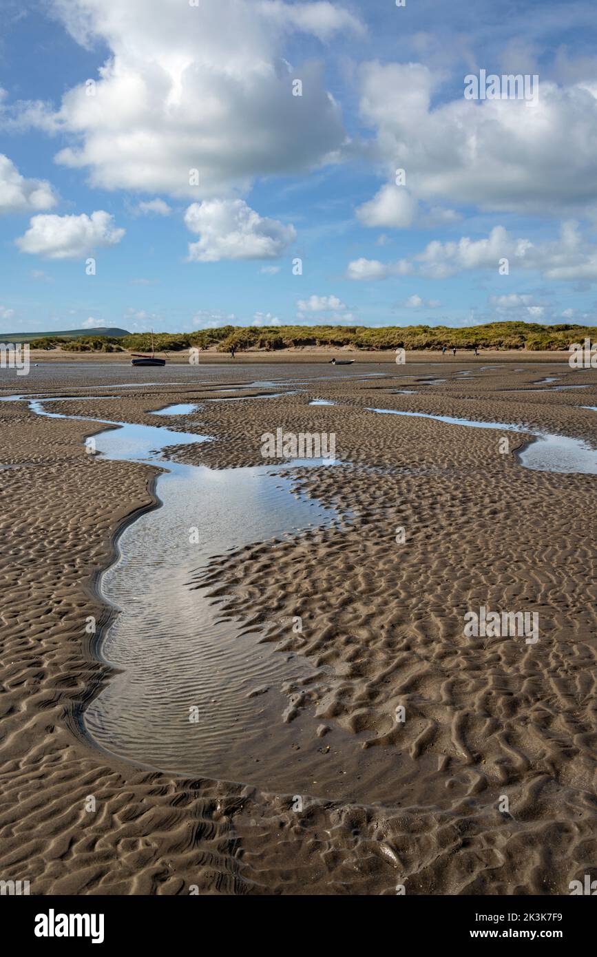 Low tide on the River Nervern estuary at Newport, Pembrokeshire, Wales. Stock Photo