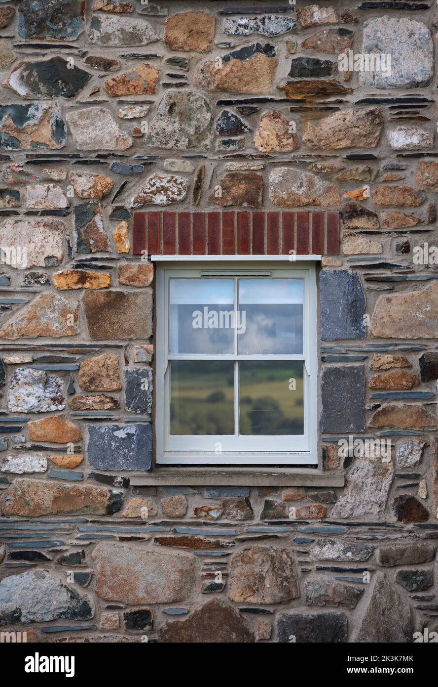 Holiday home window, Newport, Pembrokeshire, Wales. Stock Photo