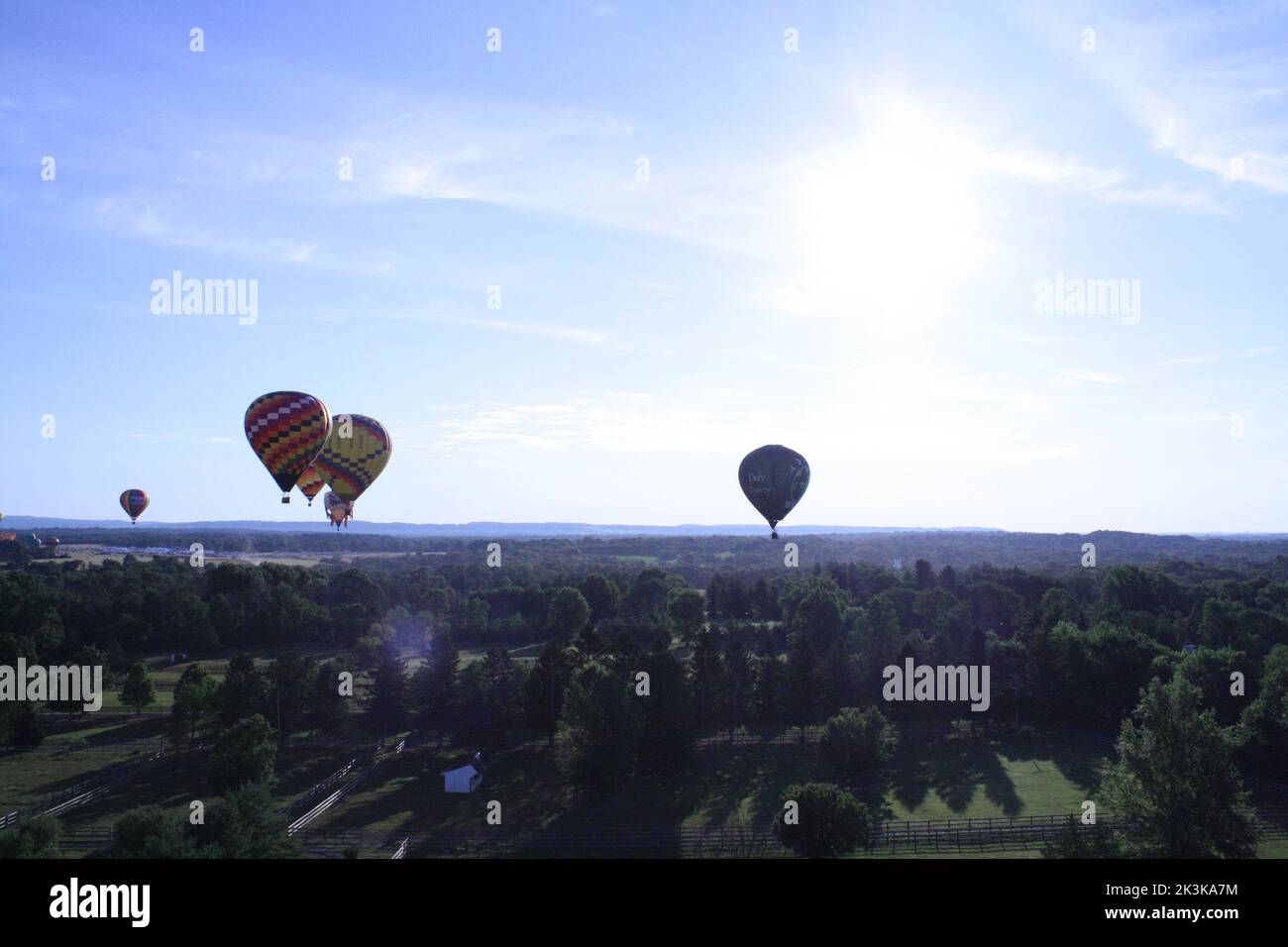 Hot air balloons on horizon Stock Photo