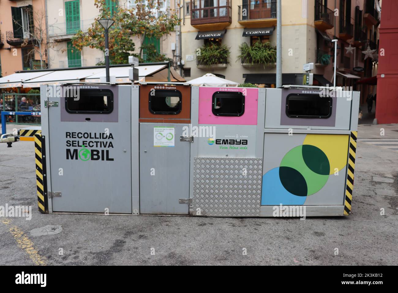 Recycle bins in Palma de Mallorca. Mobile recycle bins in Palma de