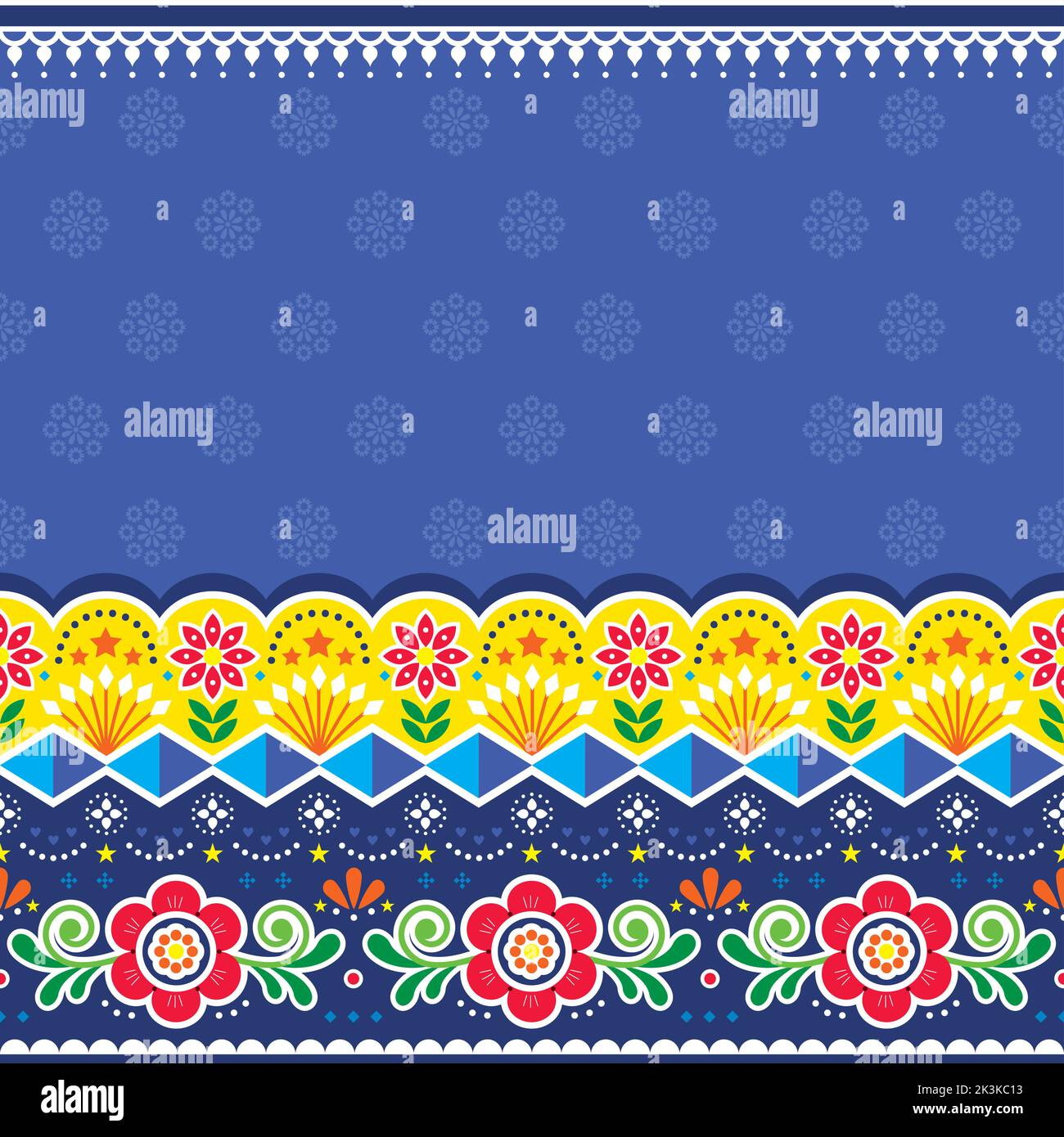 Indian or Pakistani vibrant truck art vector seamless pattern perfect for wallpaper, textile or fabric print Stock Vector