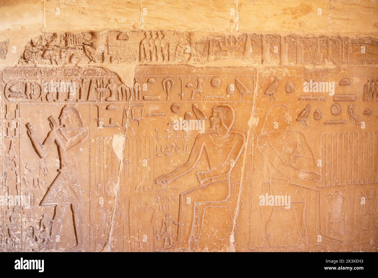Egyptian hieroglyphs from the old kingdom, Saqqara, Egypt Stock Photo