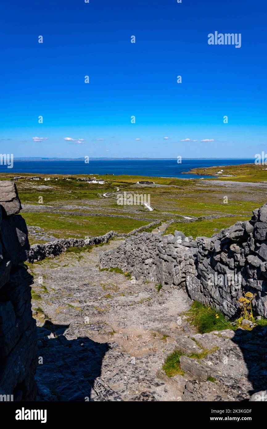 The ancient fortress of Dún Aonghasa or  Dún Aengus, Inishmore, the largest of the Aran Islands, Galway, Ireland Stock Photo