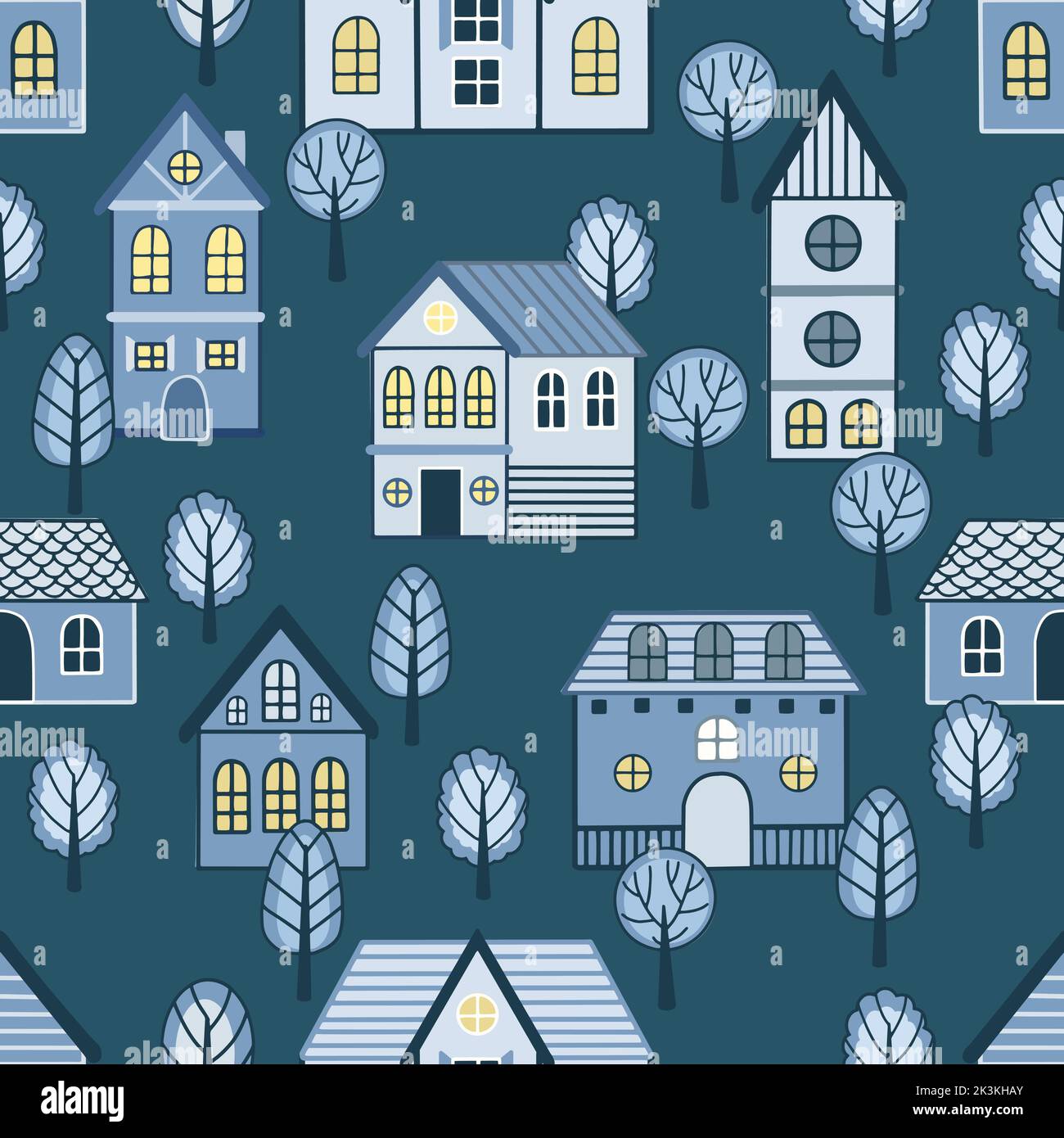 Seamless pattern of doodle houses. Great for fabric, textile vector ...