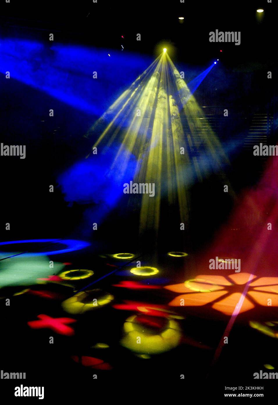 Disco lights at a youth disco on a Friday night. Stock Photo