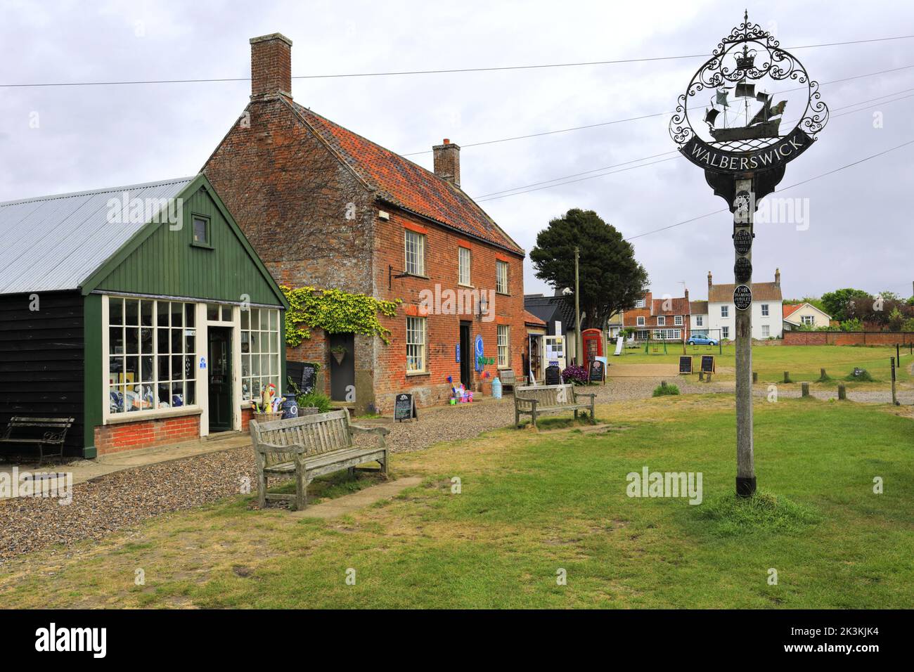 The village green at Walberswick village, Suffolk County, England, UK Stock Photo