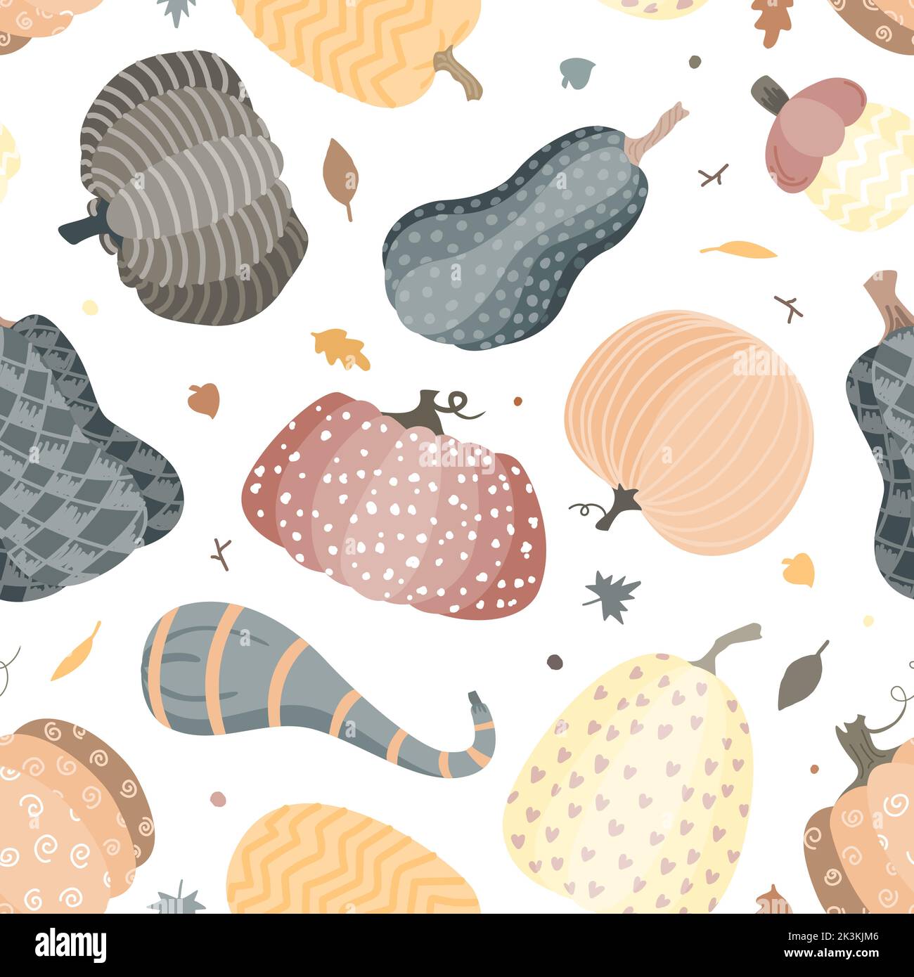 Cute doodle pumpkins seamless pattern. Halloween or Thankgiving day background. Vector illustration. Stock Vector