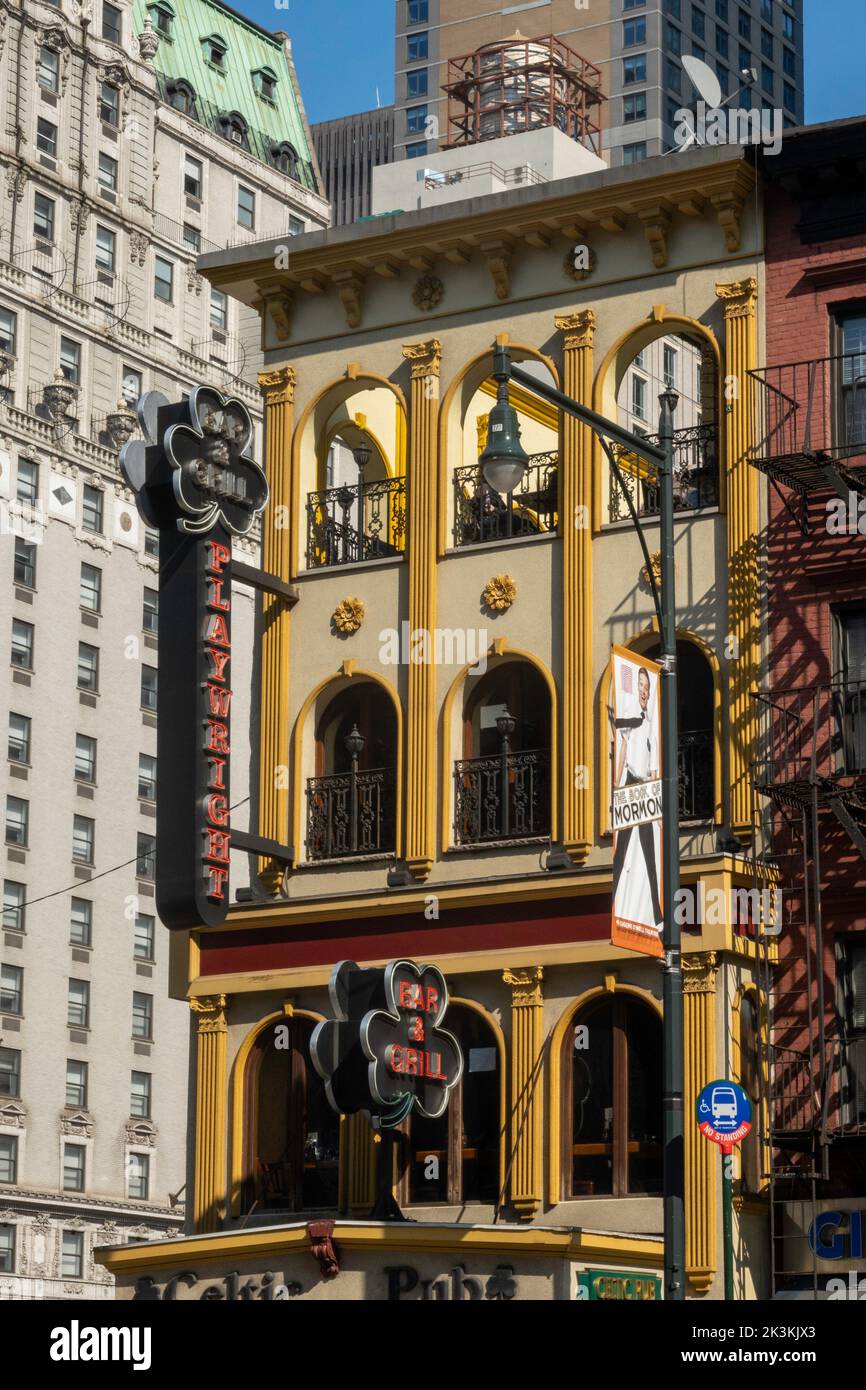 Facade and Signage, Playwright Celtic Pub, Bar and Grill, Times Square, NYC, USA  222 Stock Photo