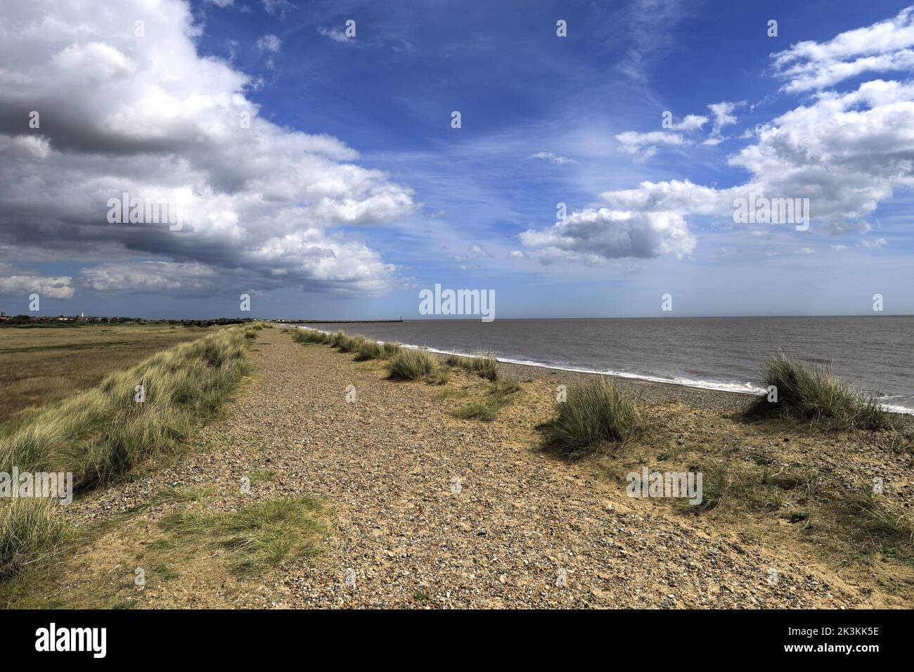 View of the beach at Walberswick village, Suffolk County, England, UK Stock Photo