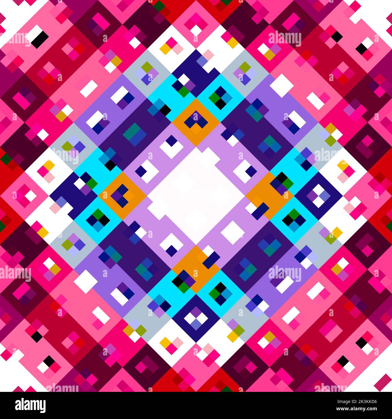 Kaleidoscopic geo pixel pattern. Playful fun pink wallpaper. Colorful ...