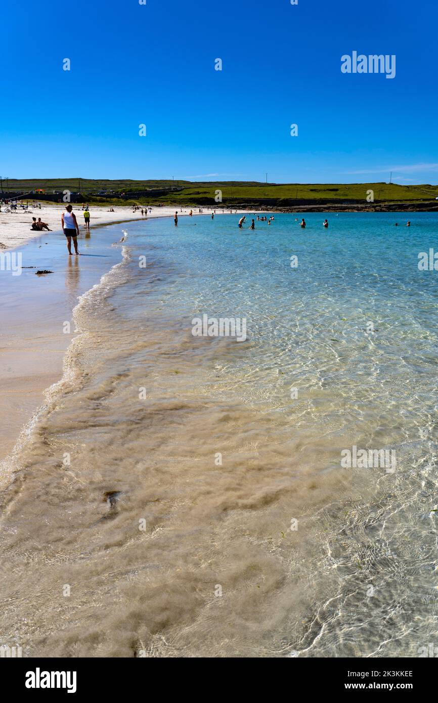 The azure waters of Kilmurvey beach, Inishmore, the largest of the Aran Islands, Galway, Ireland Stock Photo