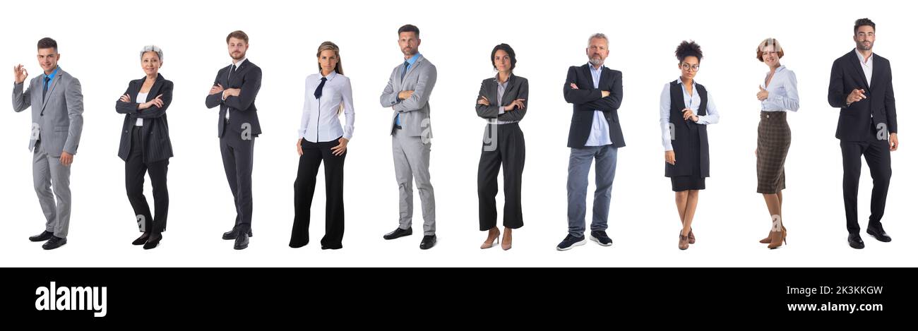 Successful business people team, full length portrait studio isolated on white background Stock Photo