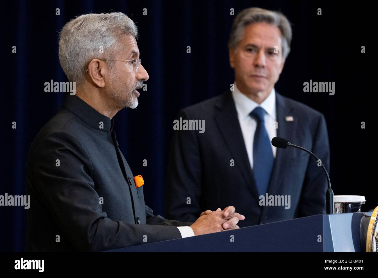 U.S. Secretary of State Antony Blinken and India's Foreign Minister Subrahmanyam Jaishankar hold a news conference at the State Department in Washington, U.S., September 27, 2022. Saul Loeb/Pool via REUTERS Stock Photo