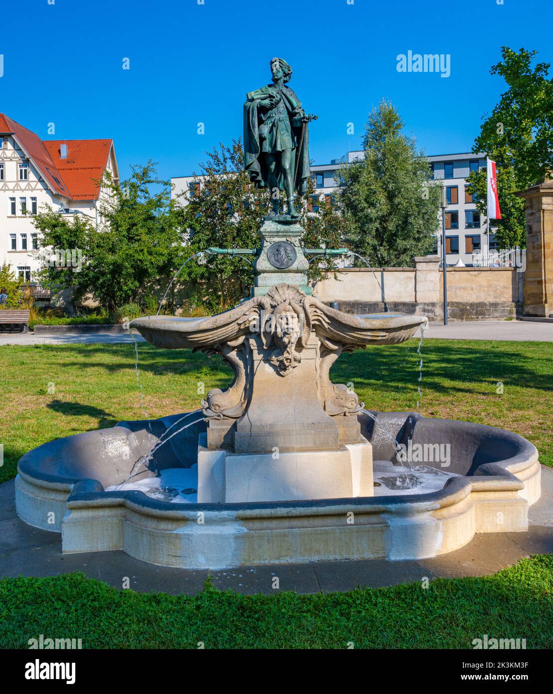 Schwäbisch Gmünd. The violinist fountain represents the figure of the violinist from Gmünd. Baden Wuerttemberg, Germany, Europe Stock Photo