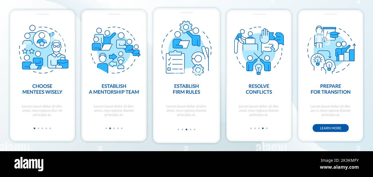 Coaching tips blue onboarding mobile app screen Stock Vector