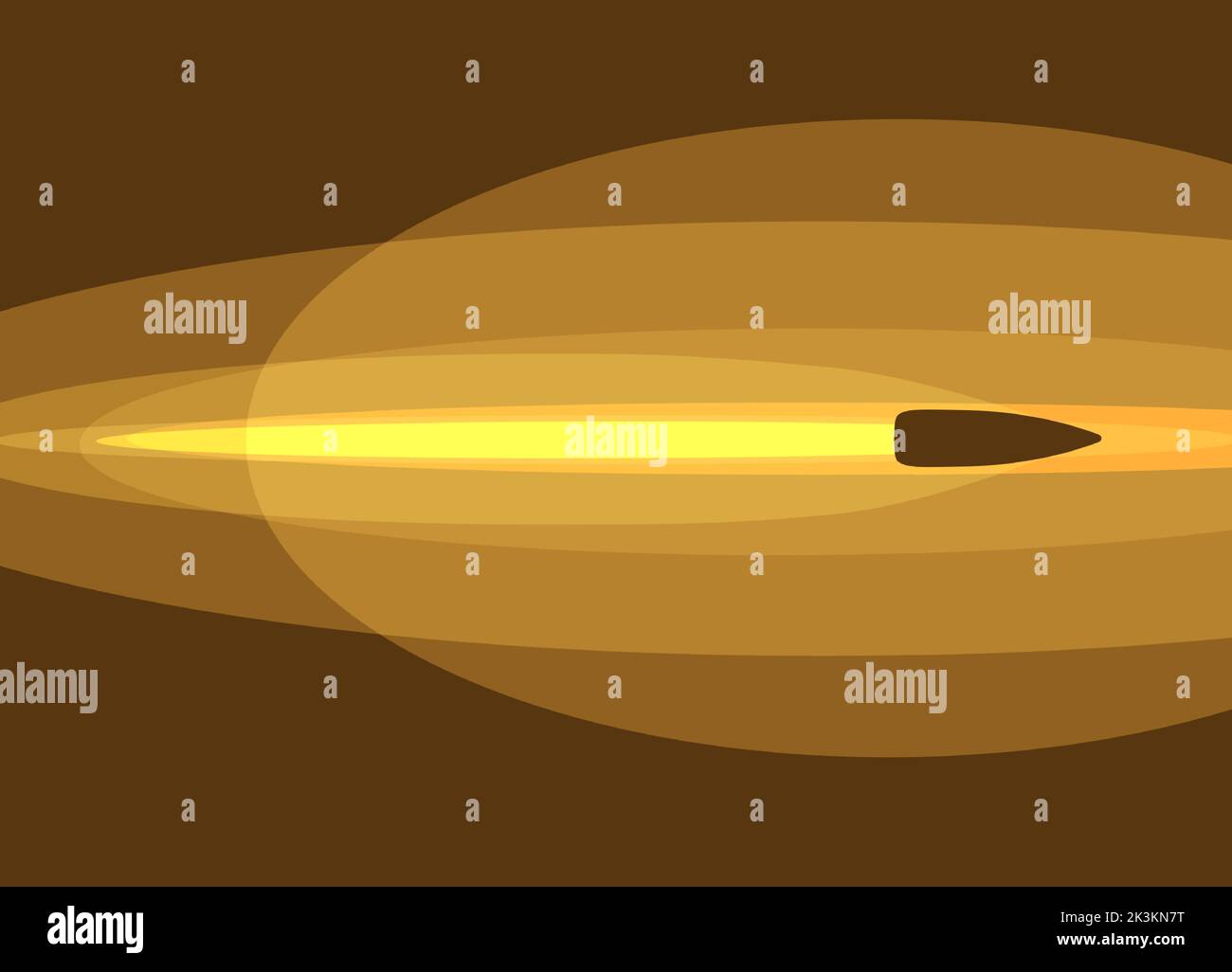 A flying bullet in motion with the fiery trace. Vector illustration. Stock Vector