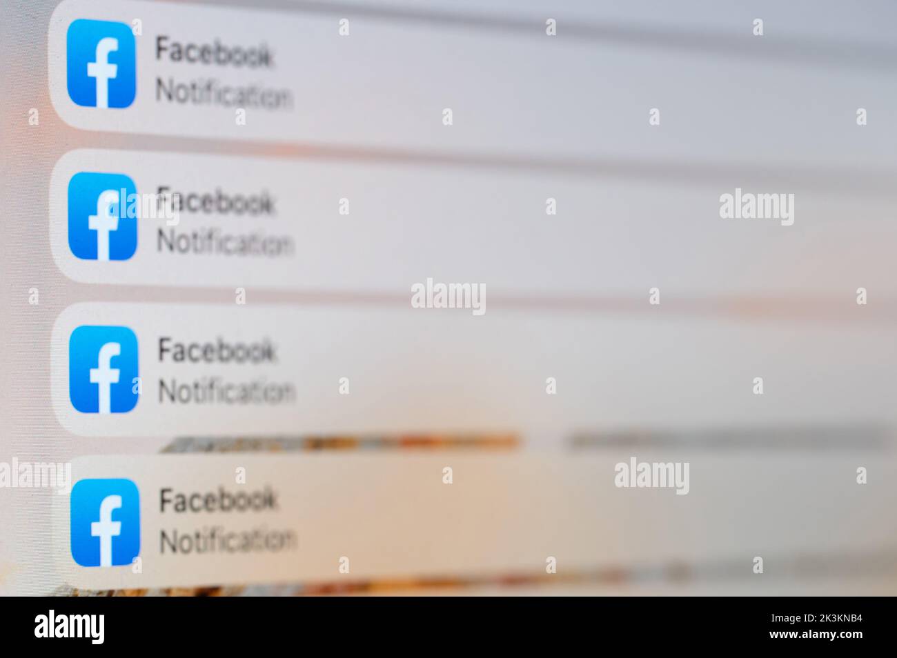 New york, USA - september 19, 2022: Spam notification on facebook on screen macro close up view background Stock Photo