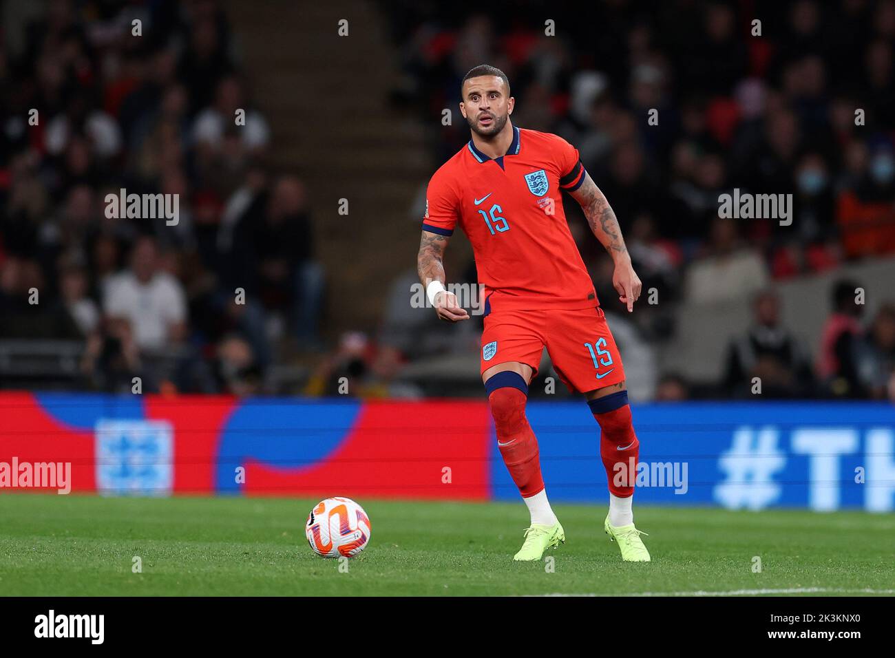 London, UK. 26th Sep, 2022. Kyle Walker of England in action. England v Germany, UEFA Nations league International group C match at Wembley Stadium in London on Monday 26th September 2022. Editorial use only. pic by Andrew Orchard/Andrew Orchard sports photography/Alamy Live News Credit: Andrew Orchard sports photography/Alamy Live News Stock Photo