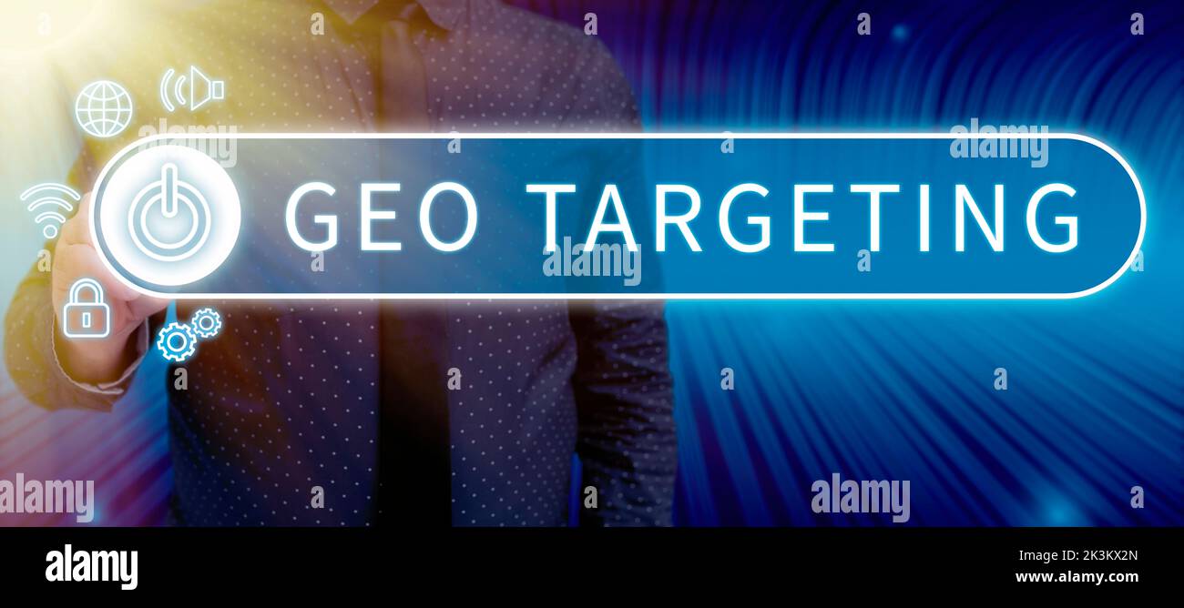 Text caption presenting Geo Targeting. Concept Digital Ads