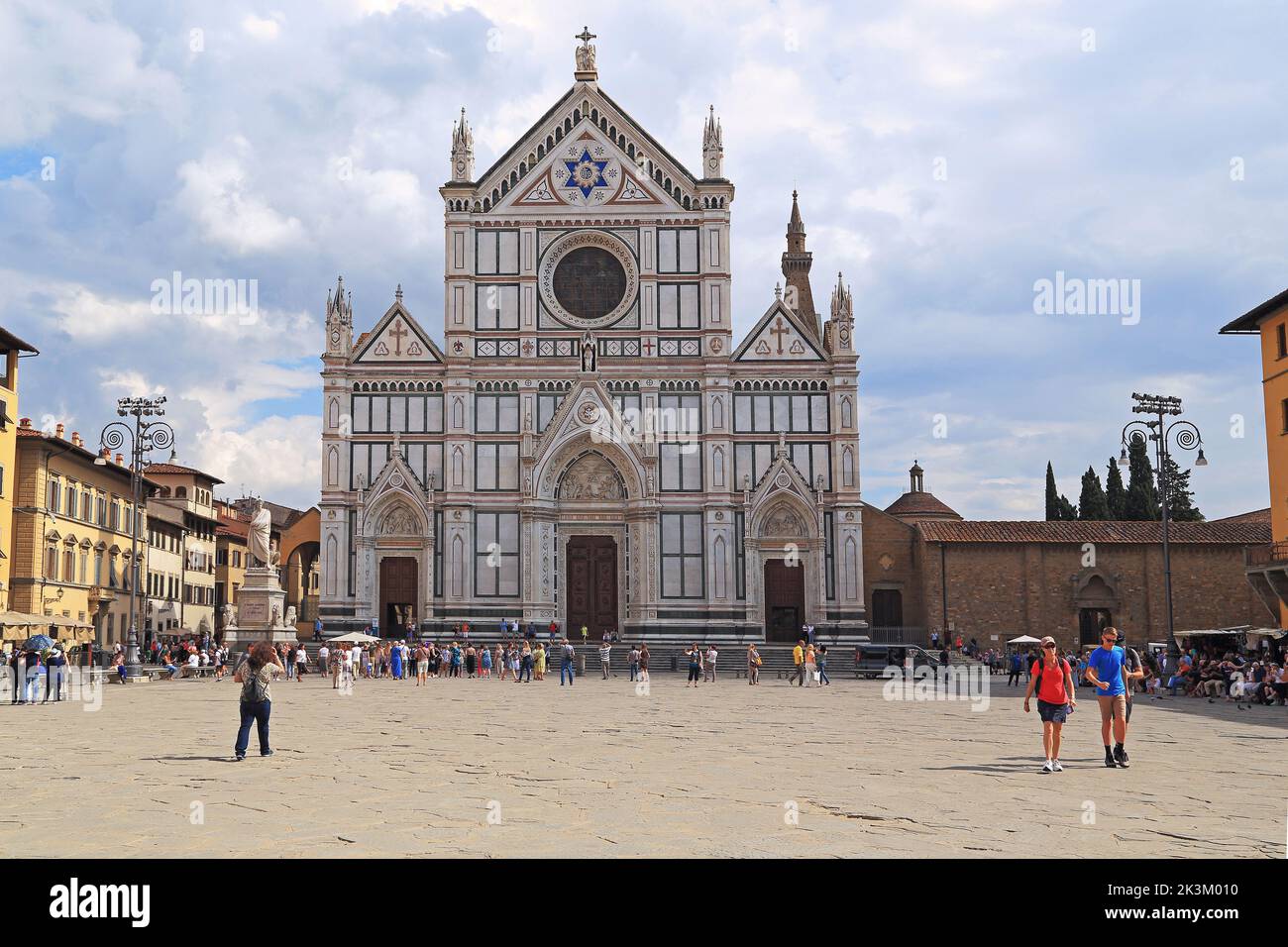 FLORENCE, ITALY - SEPTEMBER 18, 2018: This is the Basilica di Santa Croce and the monument to Dante. Stock Photo