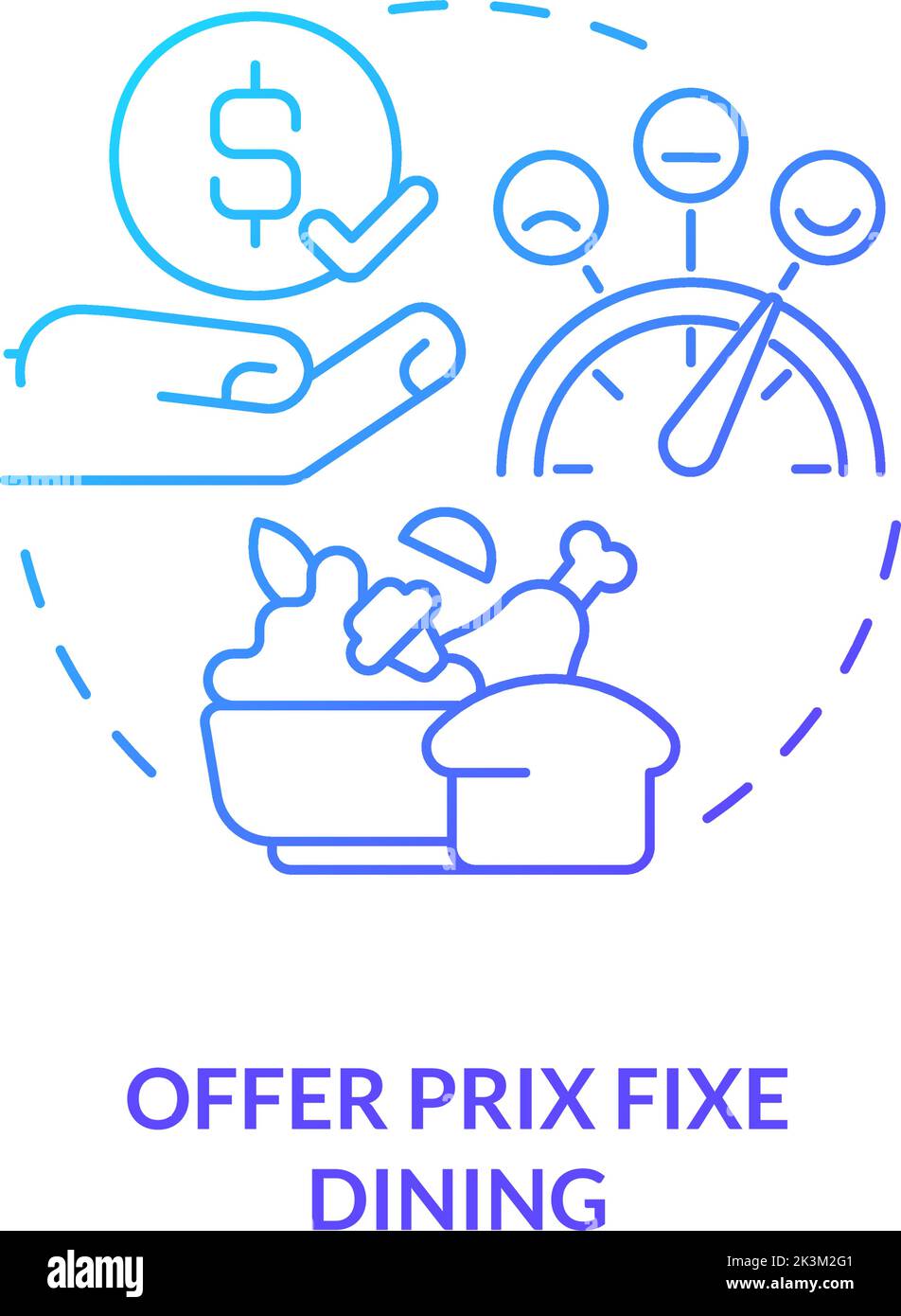 Offer prix fixe dining blue gradient concept icon Stock Vector