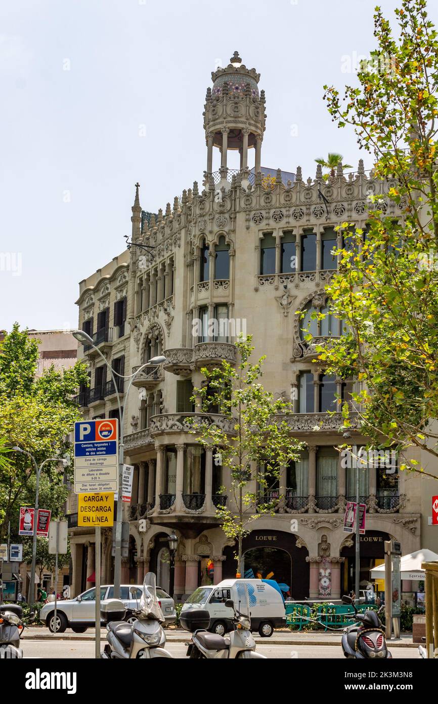 A vertical of the Casa Lleo Morera in Passeig de Gracia avenue, Barcelona, Catalonia, Spain. Stock Photo