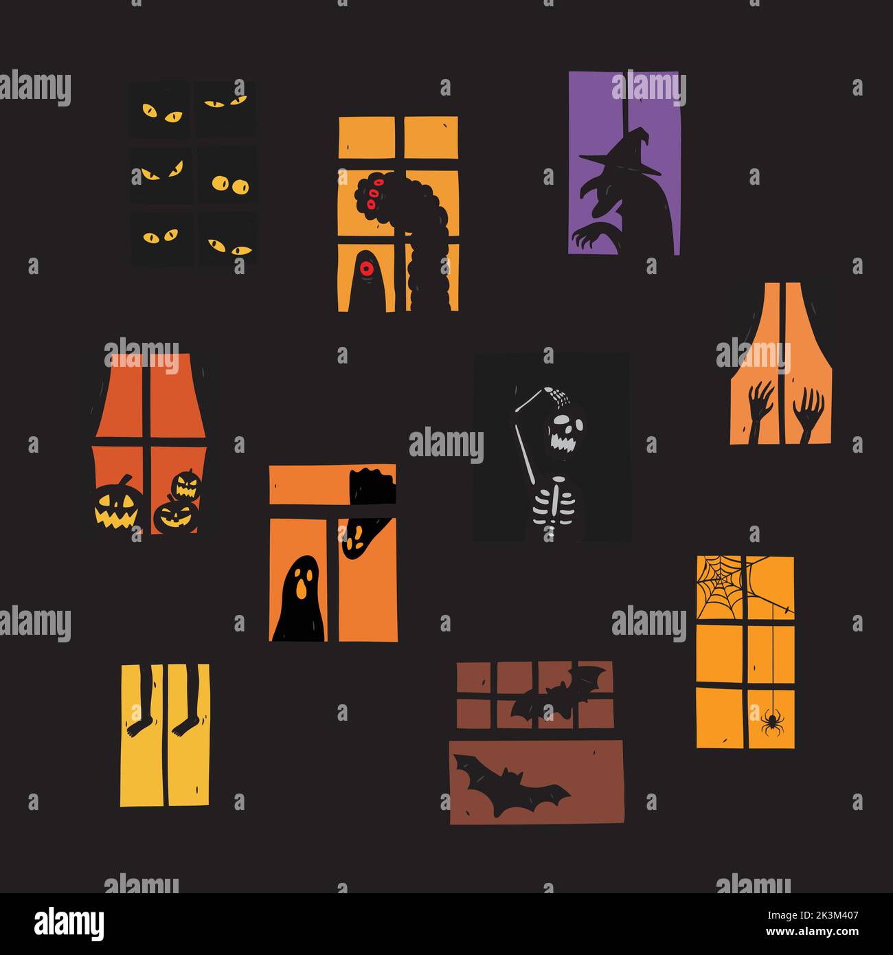 Vector illustration of Halloween windows silhouette set. Very easy to