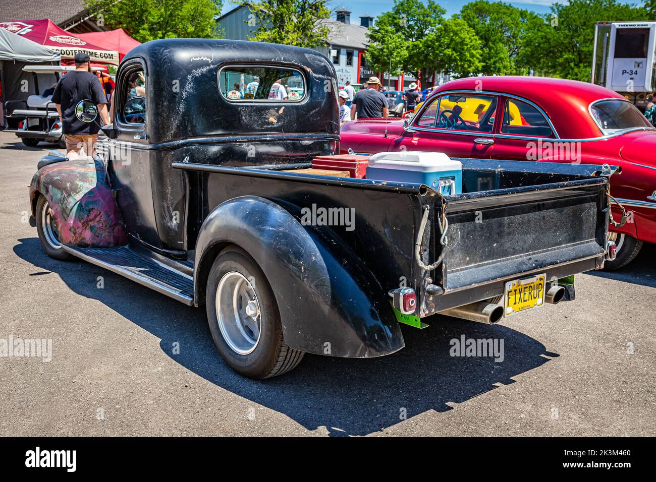 Falcon Heights, MN - June 18, 2022: High perspective rear corner view of a 1946 Chevrolet AK Series Pickup Truck at a local car show. Stock Photo