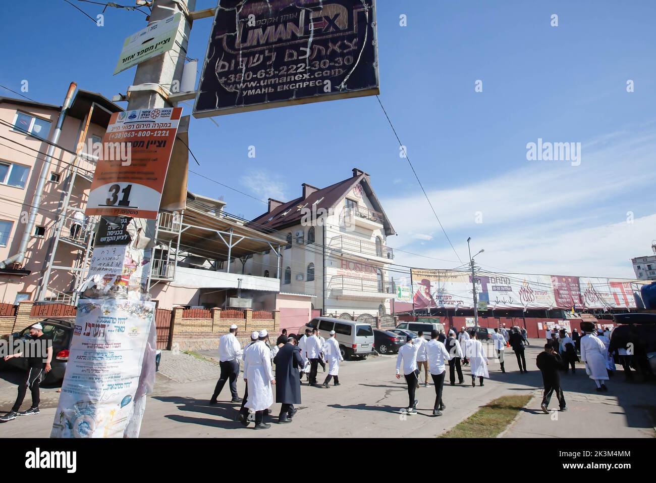 Uman, Ukraine. 26th Sep, 2022. Ultra-Orthodox Jewish pilgrims walking near the tomb of Rabbi Nachman during the celebration of the Rosh Hashanah holiday, the Jewish New Year in Uman. Every year, thousands of Orthodox Bratslav Hasidic Jews from different countries gather in Uman to mark Rosh Hashanah, Jewish New Year, near the tomb of Rabbi Nachman, a great-grandson of the founder of Hasidism. Credit: SOPA Images Limited/Alamy Live News Stock Photo