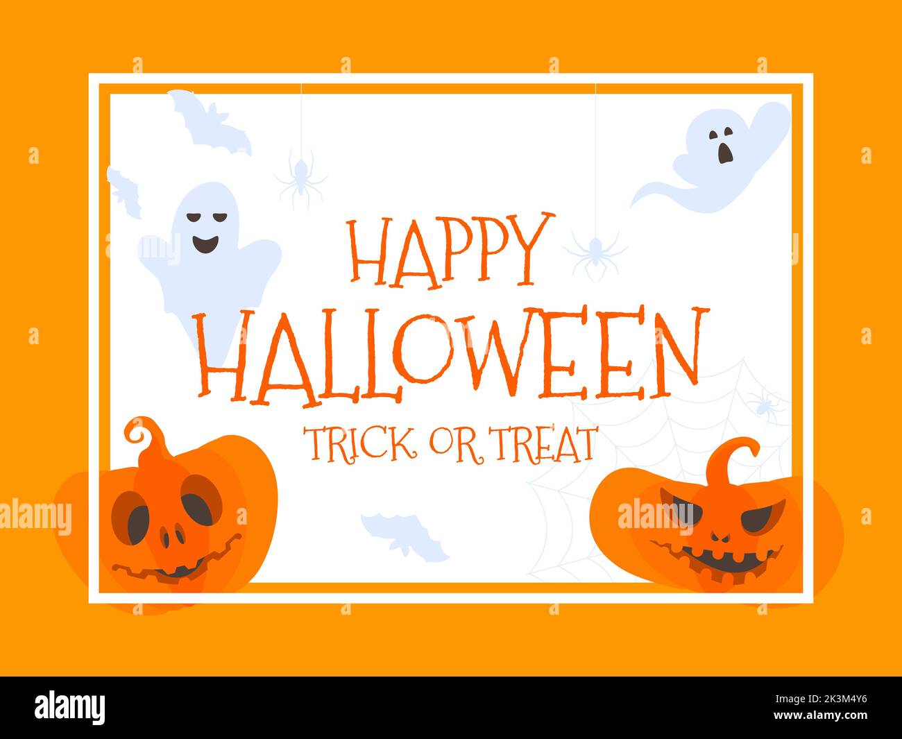 Happy Halloween October 31st, trick or treat. Festive frame with pumpkins and ghosts. Festive